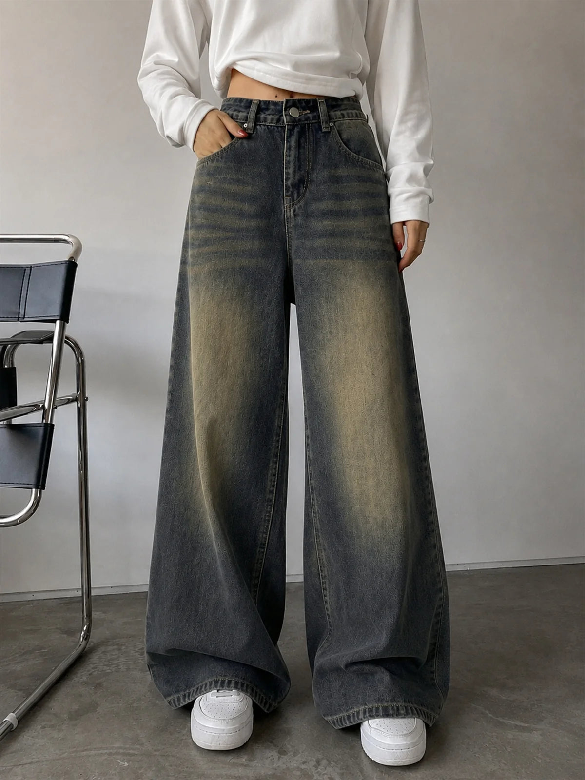Misty Graphite Blue // Washed Super Wide Leg Jeans