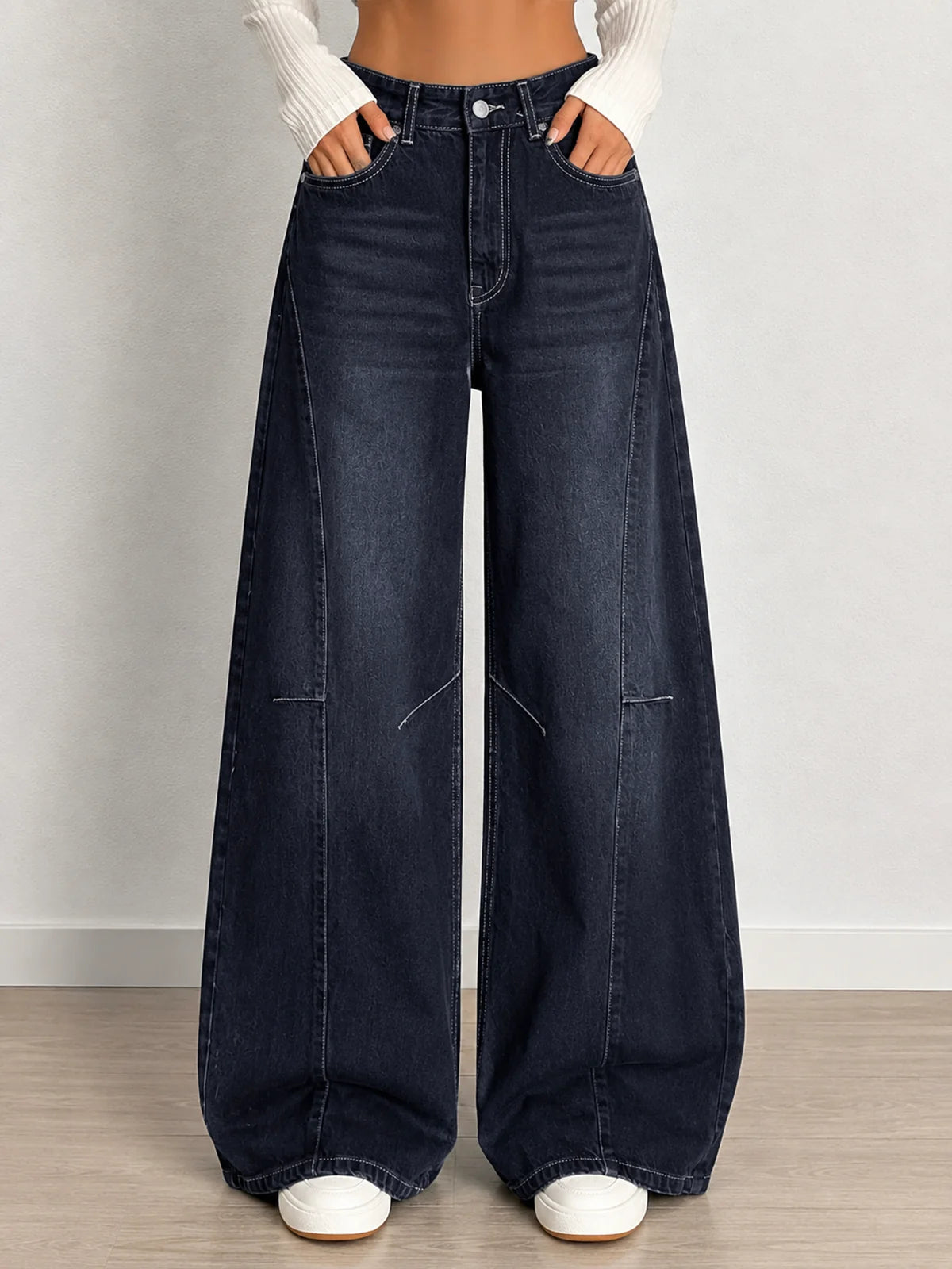 Ash Black // Panelled Wide Leg Jeans