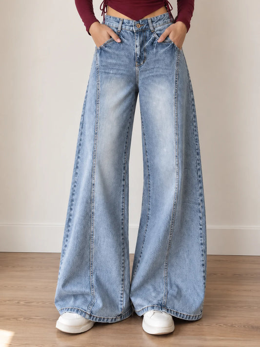 French Blue // Side Panelled Super Wide Leg Jeans