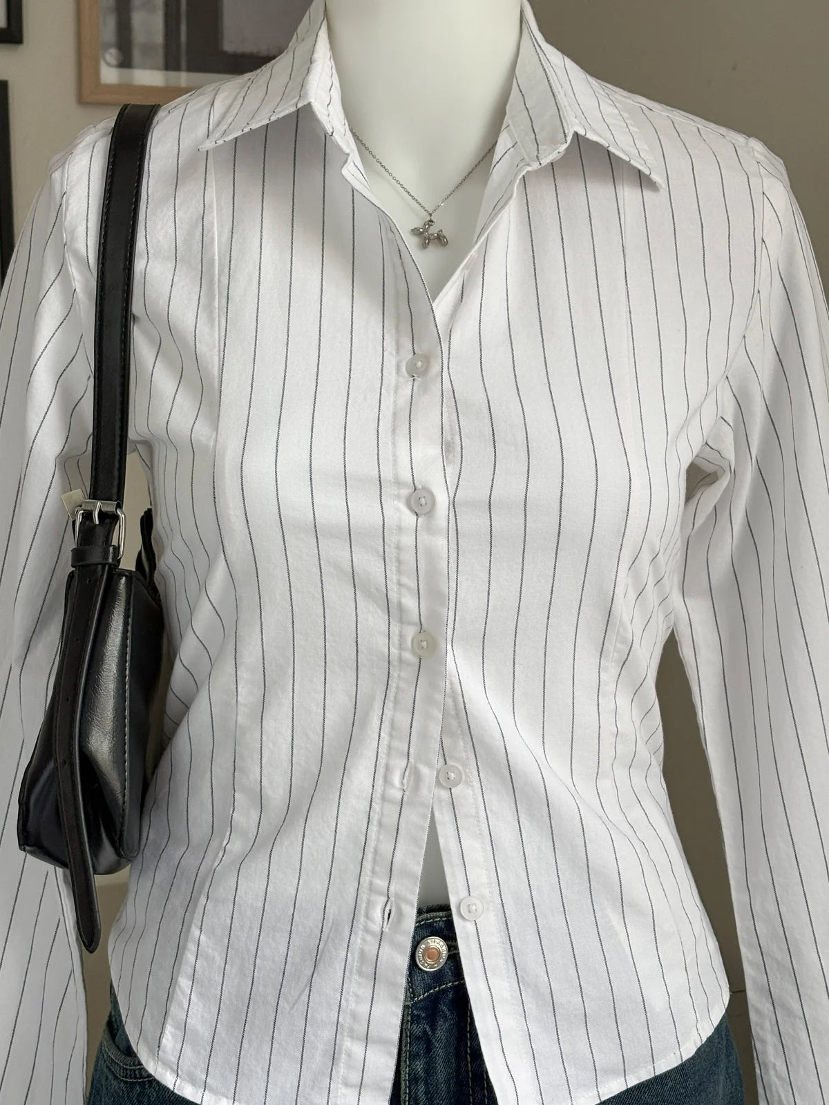 White // Striped Flared Sleeve Shirt