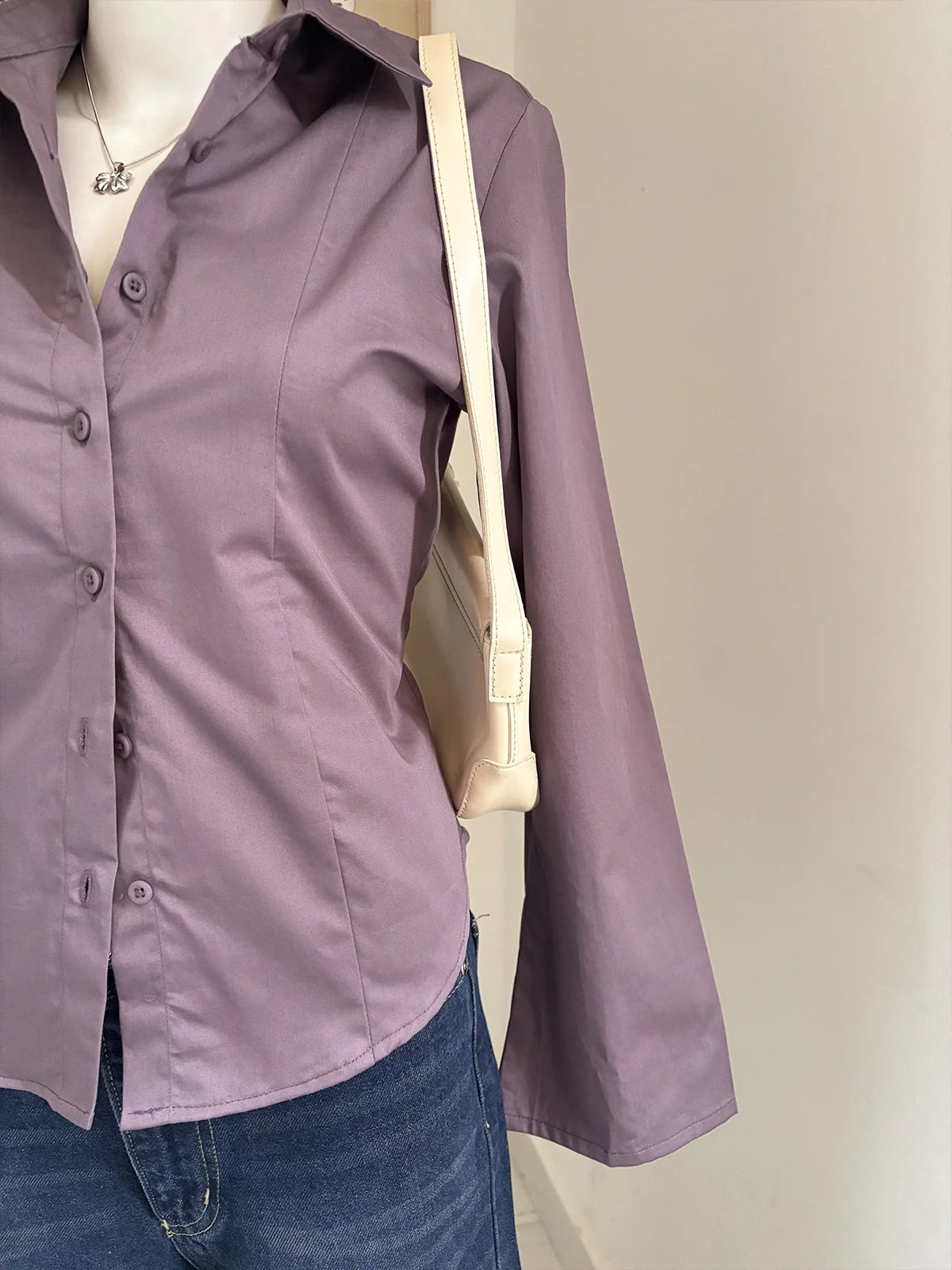 Dusty // Muave Flared Y2K Fitted Sleeve Shirt