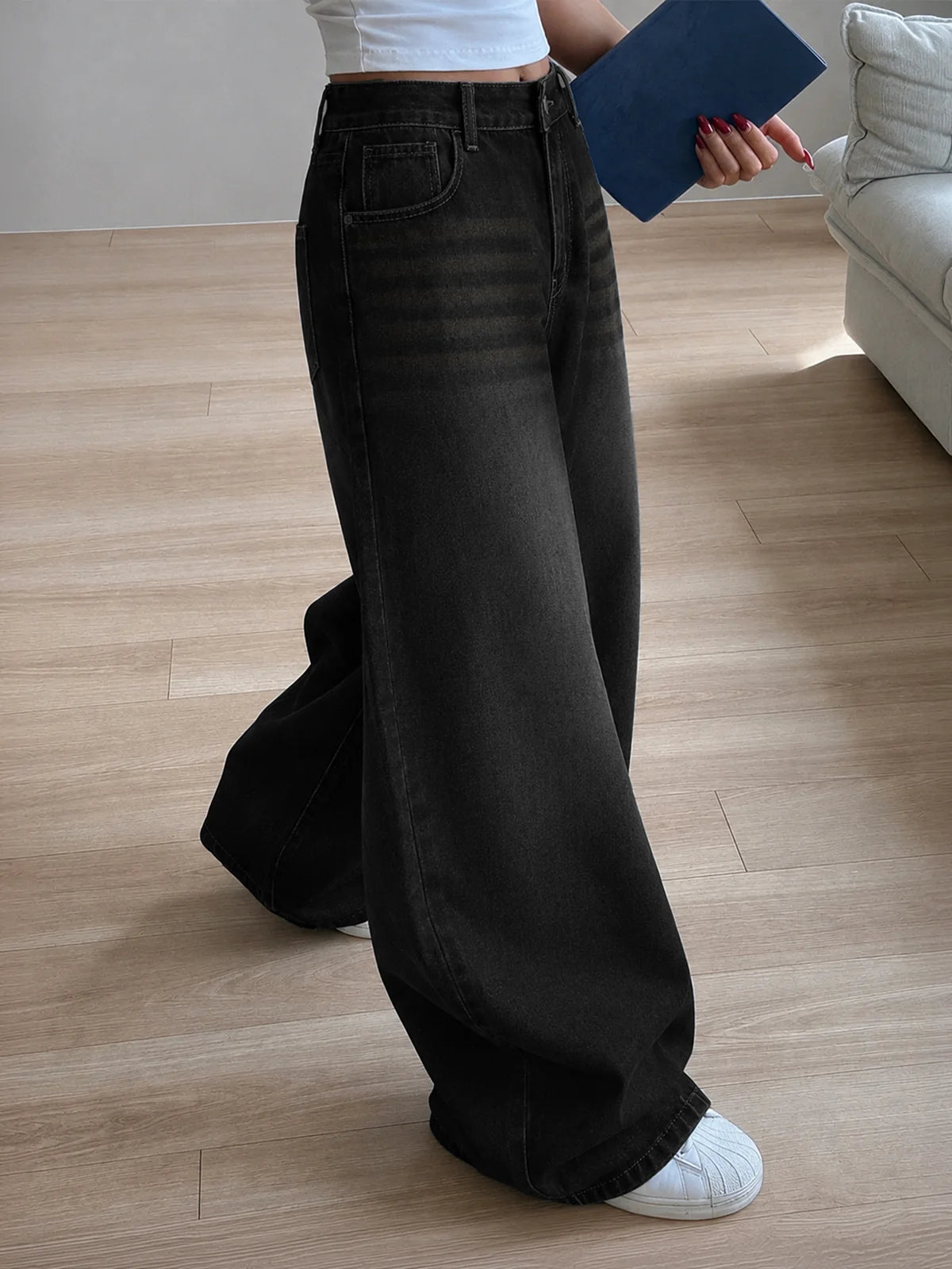 Night Black // Tinted Super Wide Leg Jeans