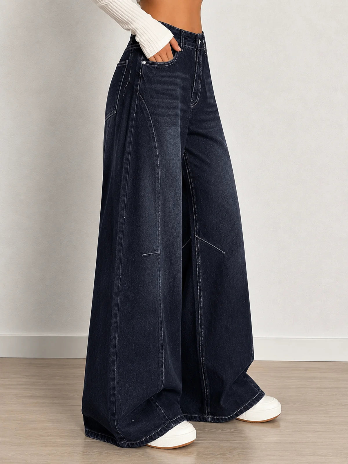 Ash Black // Panelled Wide Leg Jeans