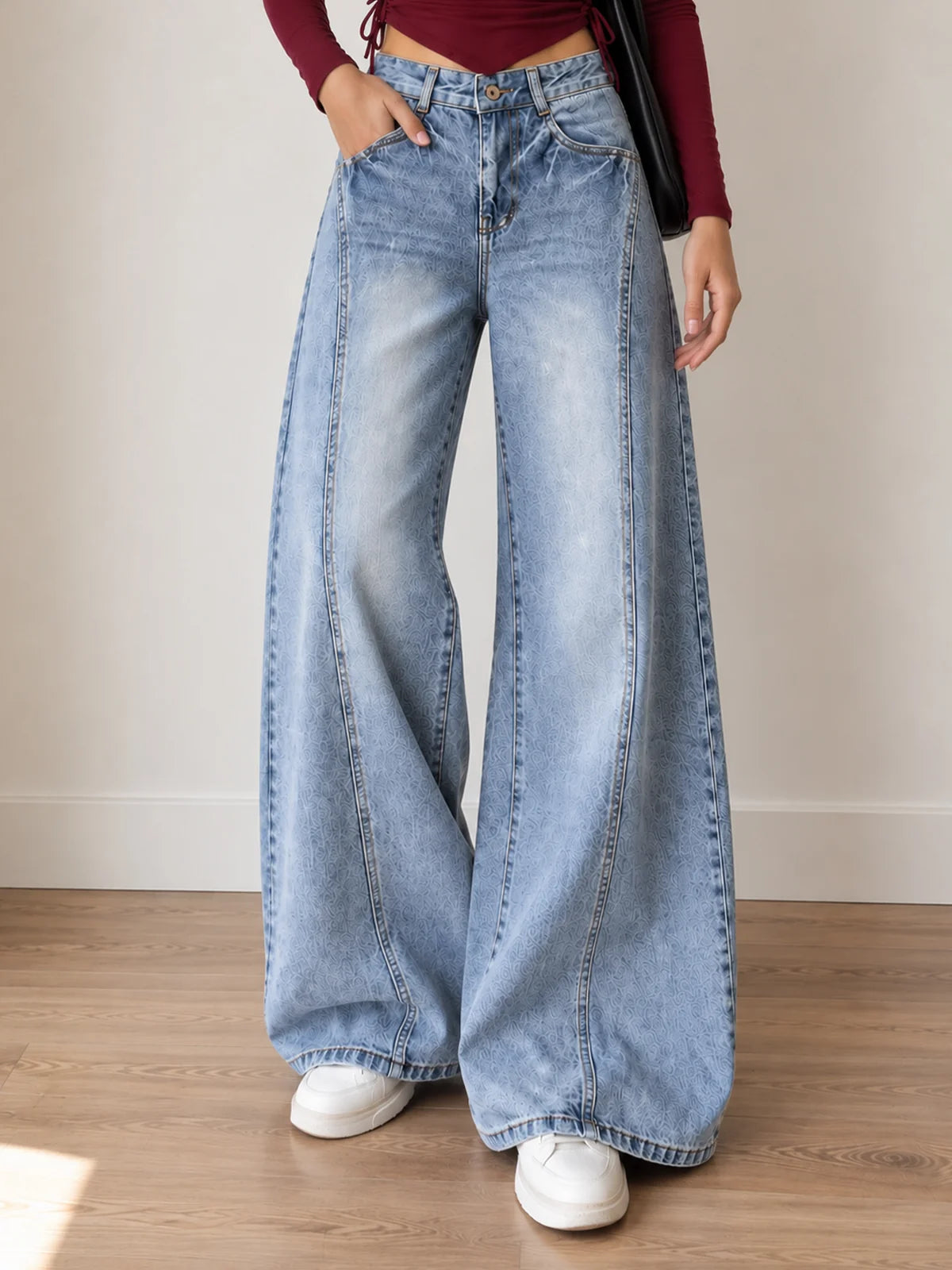 French Blue // Side Panelled Super Wide Leg Jeans