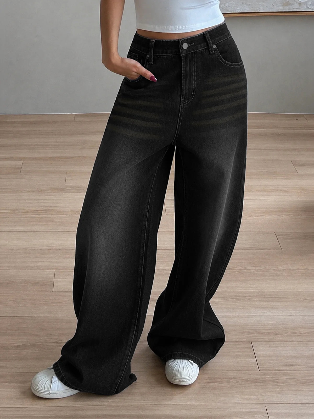 Night Black // Tinted Super Wide Leg Jeans