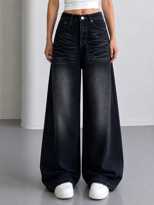 Shadow Black // Whisker Super Wide Leg Jeans