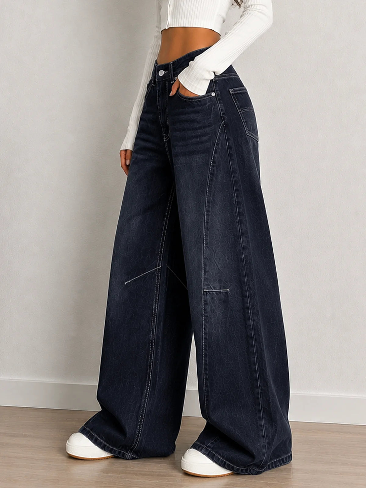 Ash Black // Panelled Wide Leg Jeans