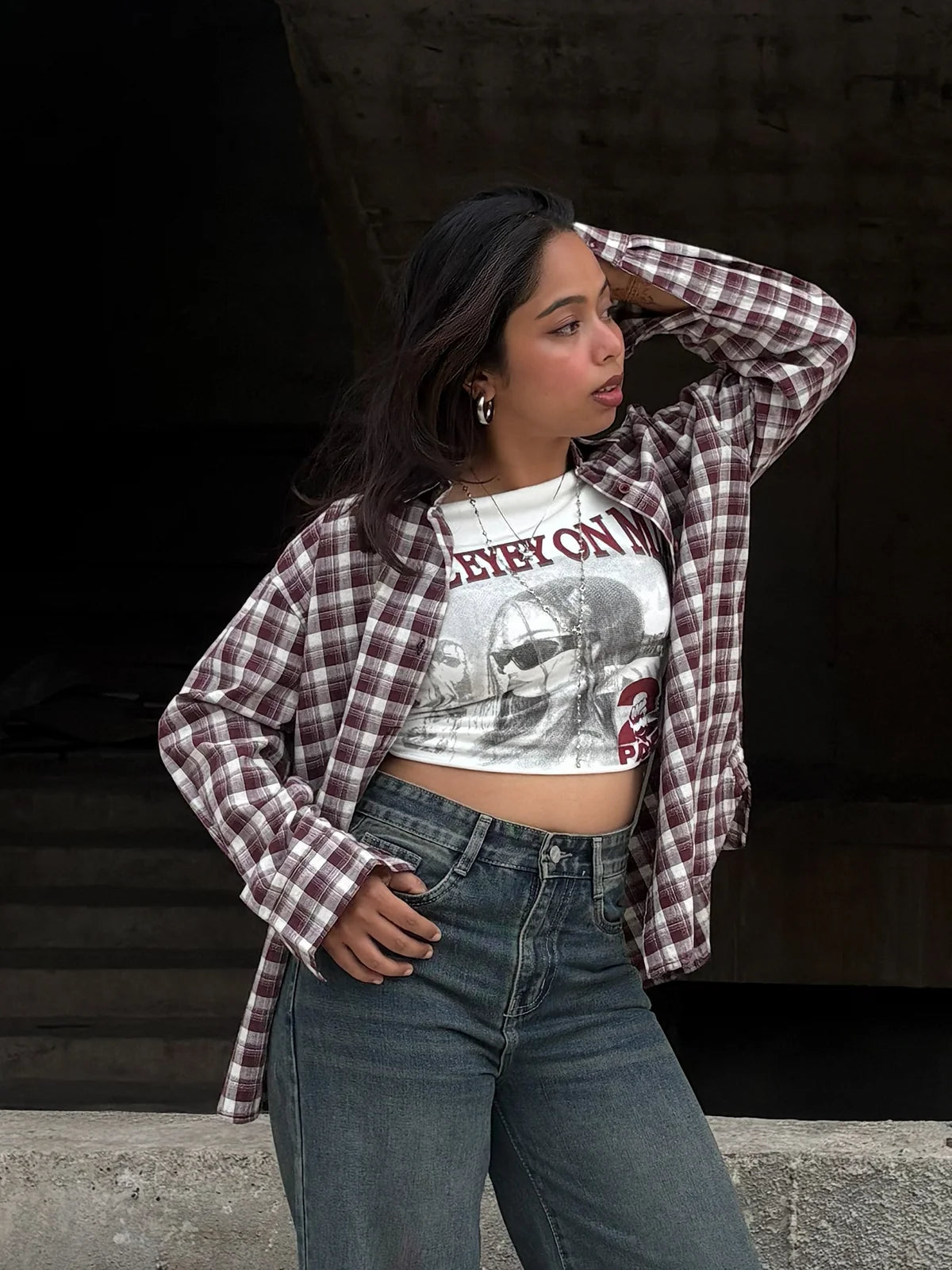 Rich Maroon // Plaid Oversized Shirt