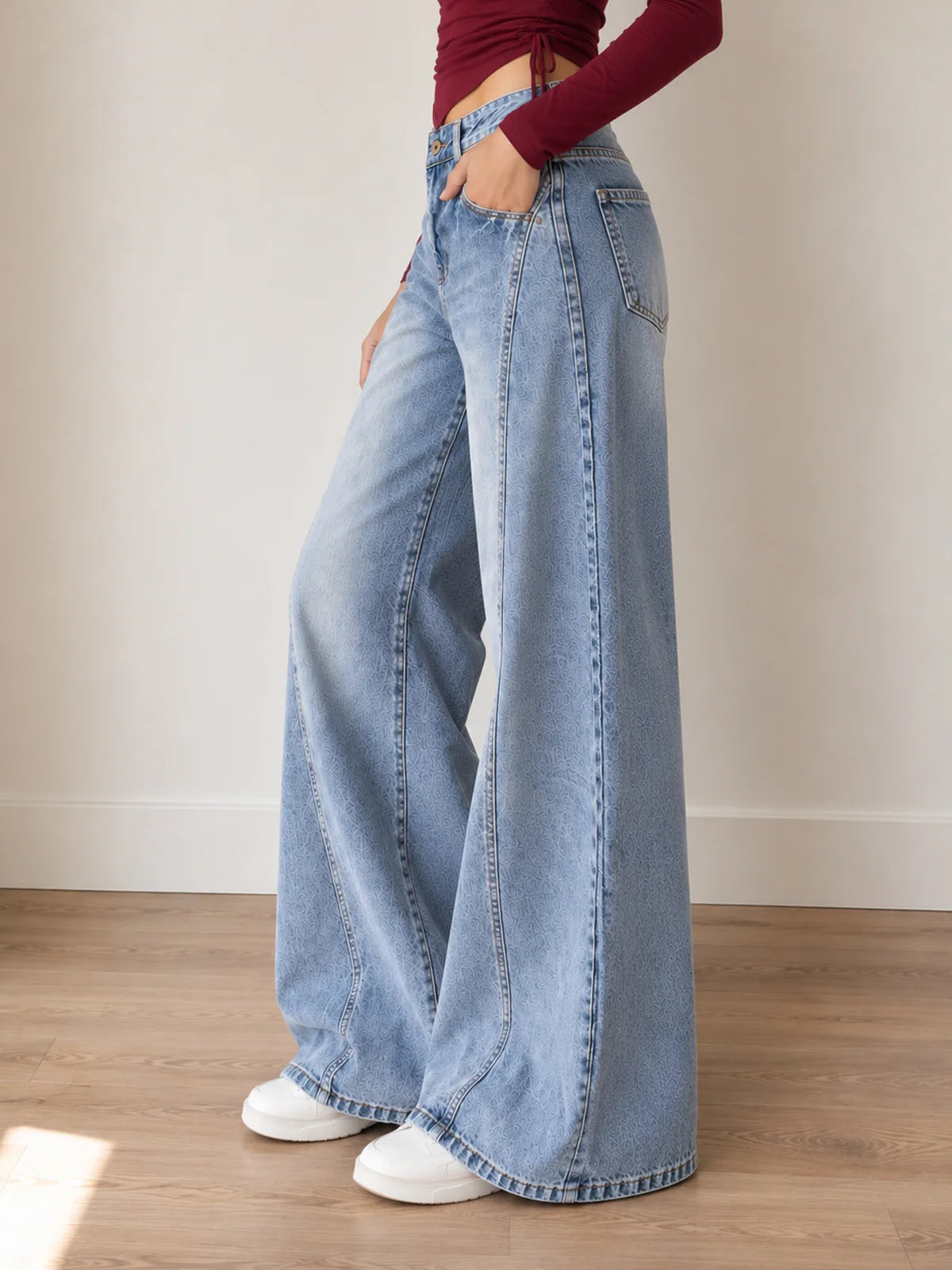 French Blue // Side Panelled Super Wide Leg Jeans