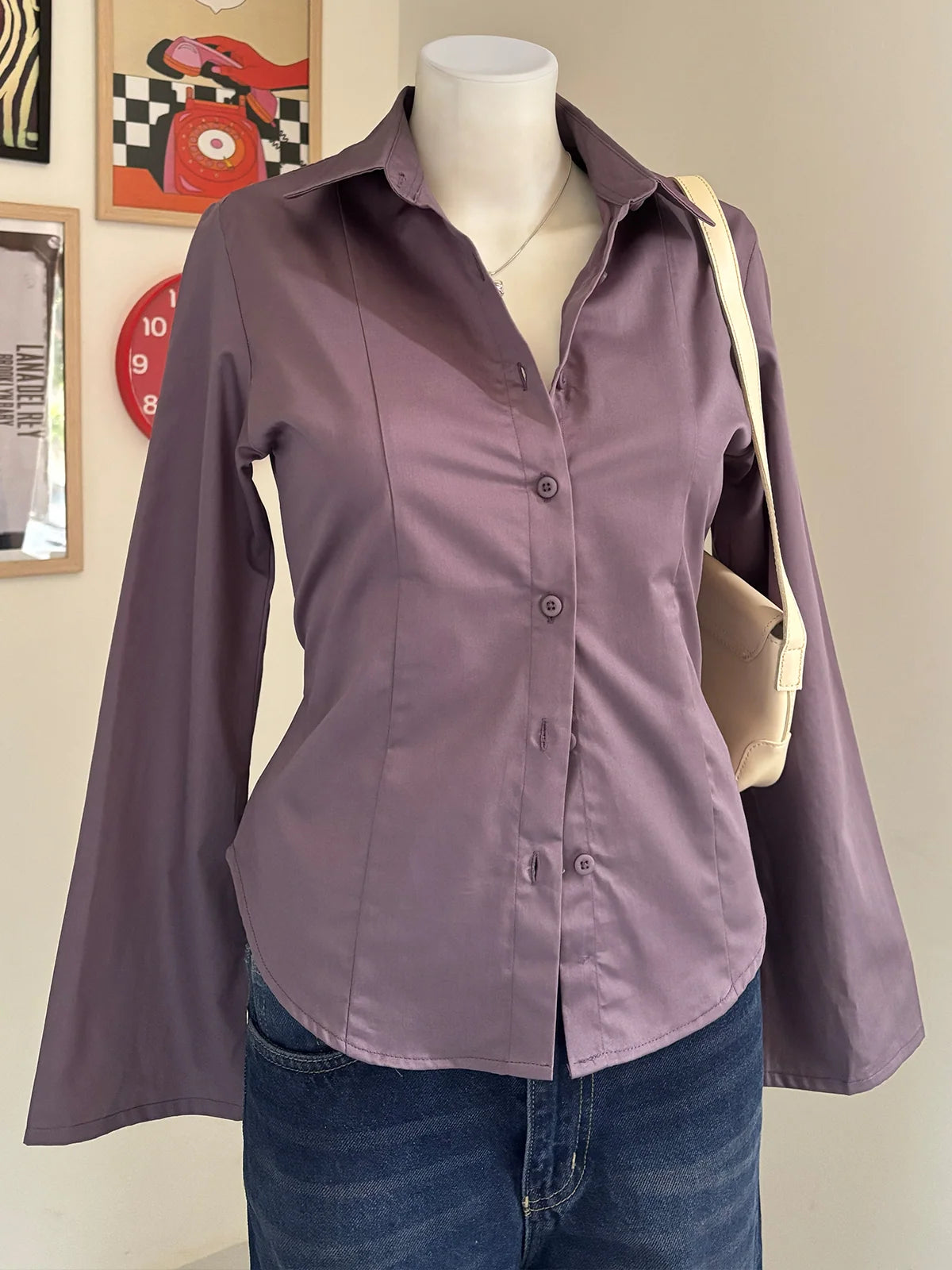Dusty // Muave Flared Y2K Fitted Sleeve Shirt