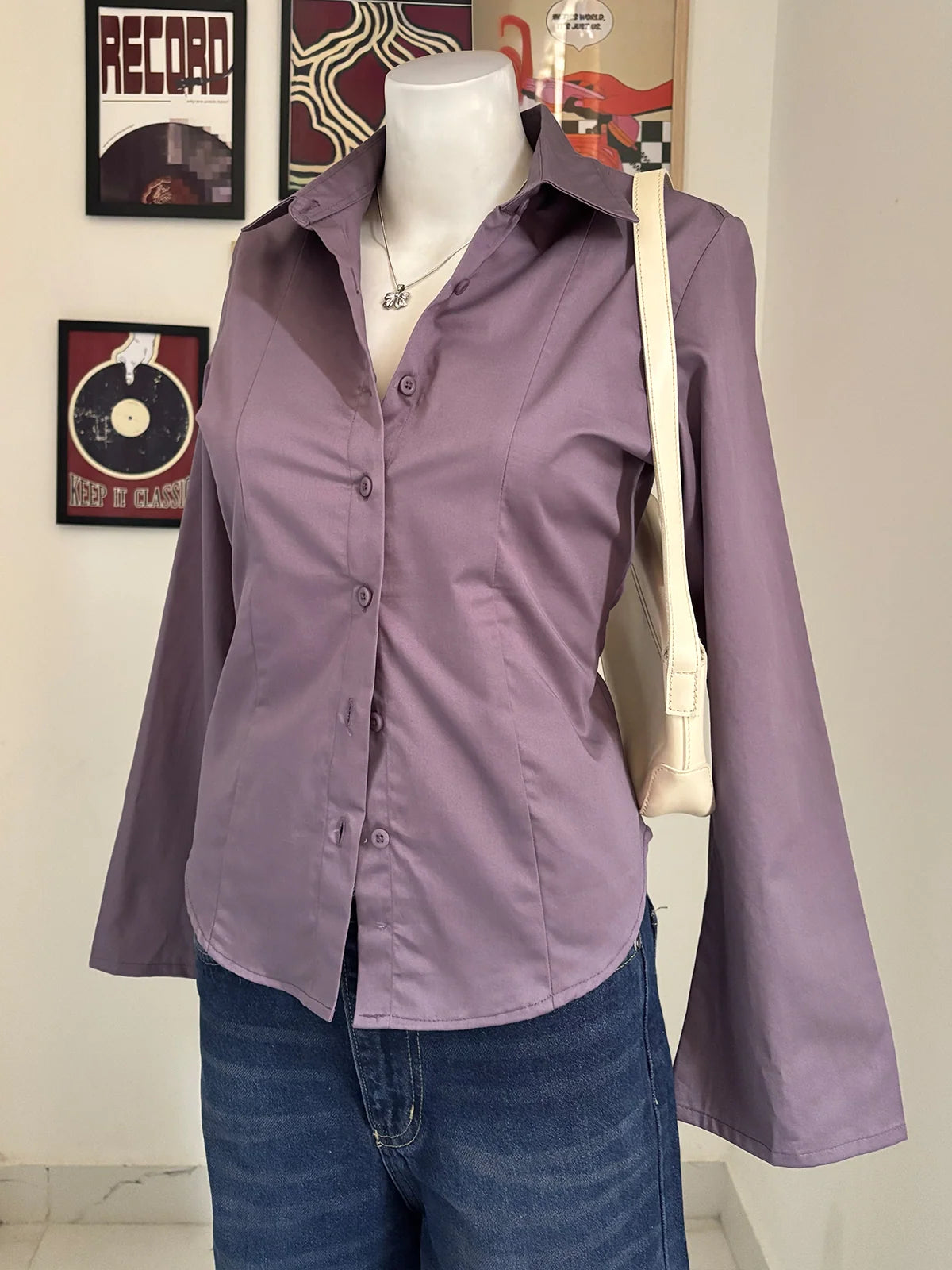 Dusty // Muave Flared Y2K Fitted Sleeve Shirt