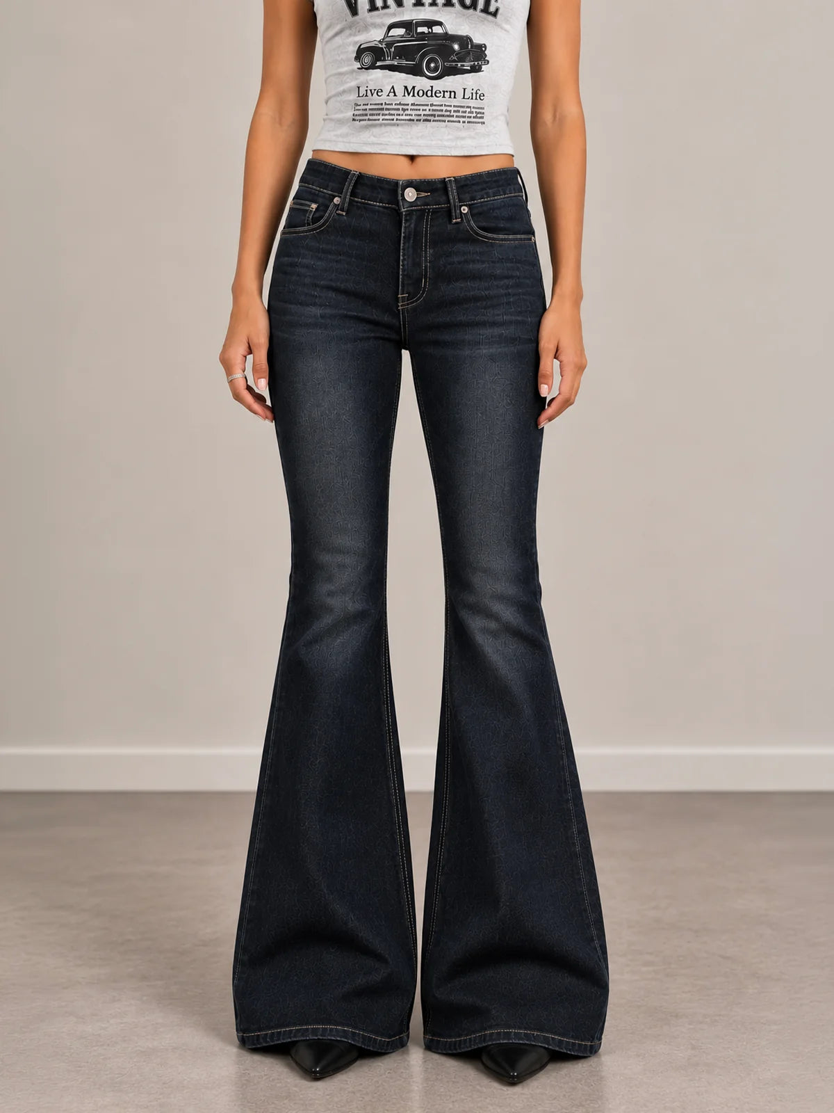 Retro Black // Flap Pocket Y2K Bootcut Jeans