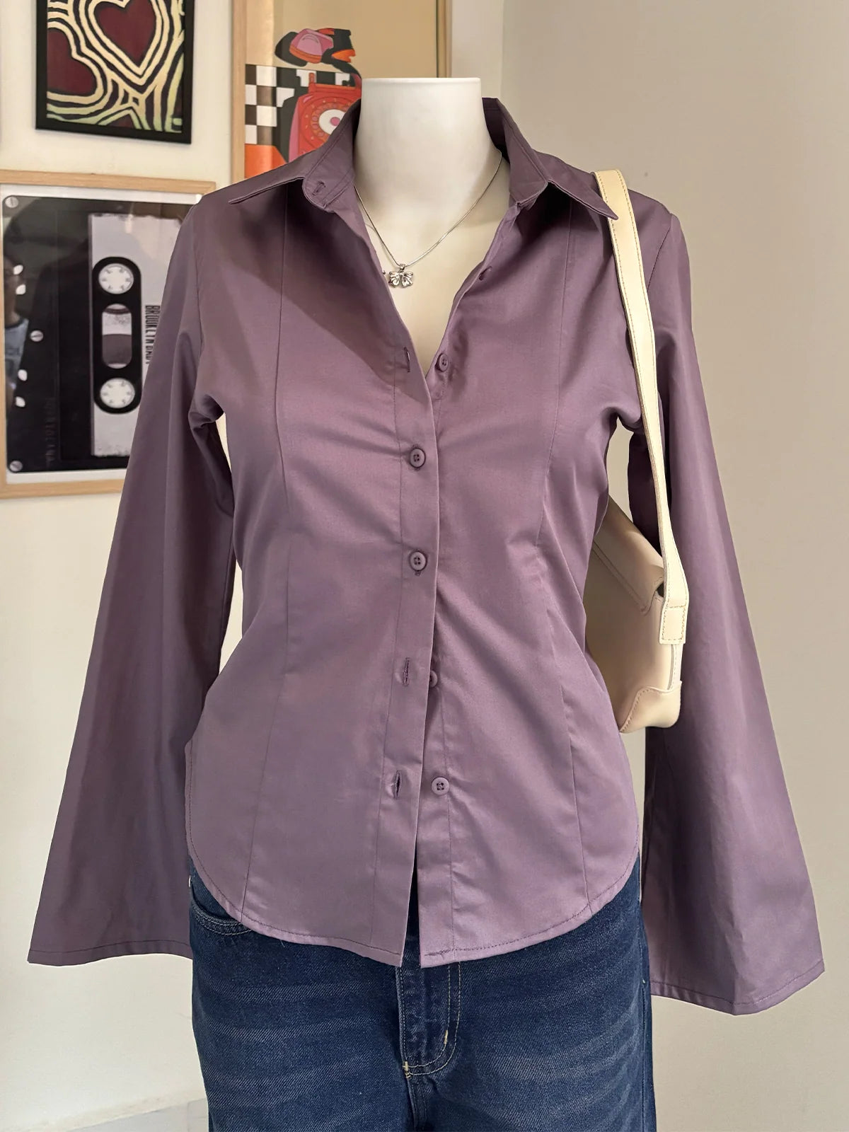 Dusty // Muave Flared Y2K Fitted Sleeve Shirt