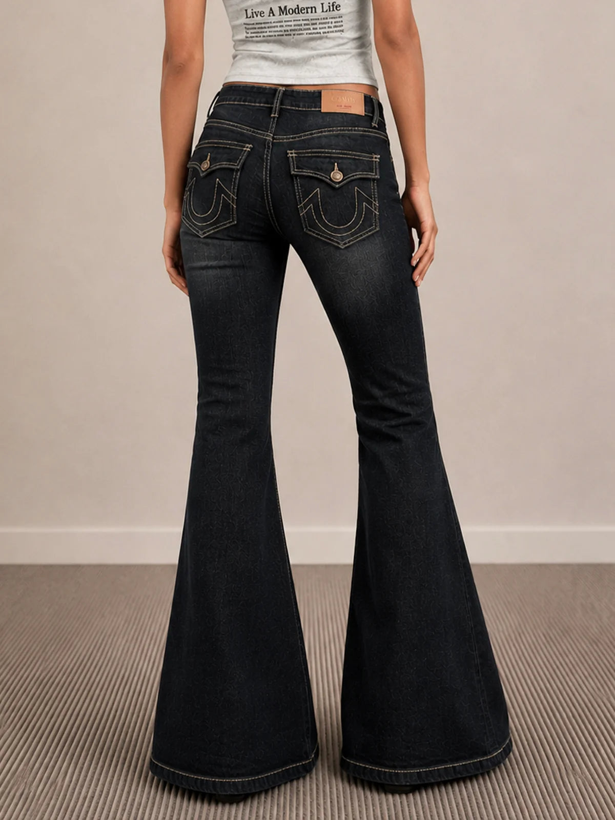 Retro Black // Flap Pocket Y2K Bootcut Jeans