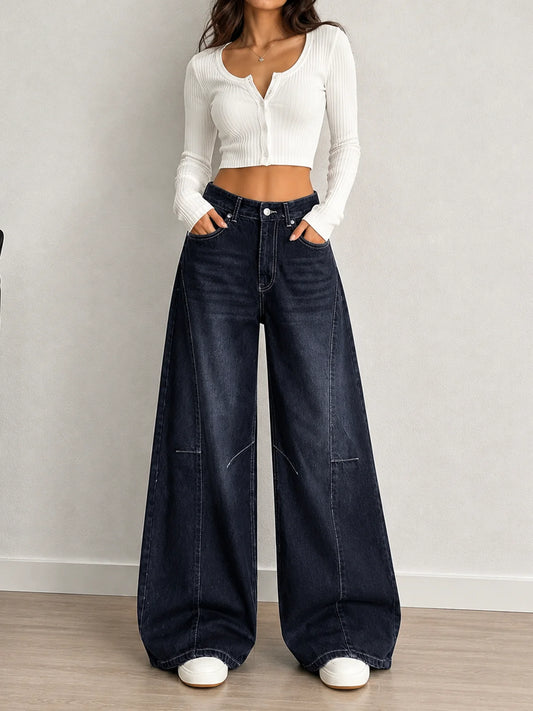 Ash Black // Panelled Wide Leg Jeans