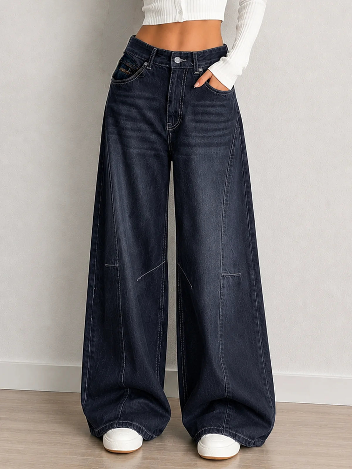 Ash Black // Panelled Wide Leg Jeans