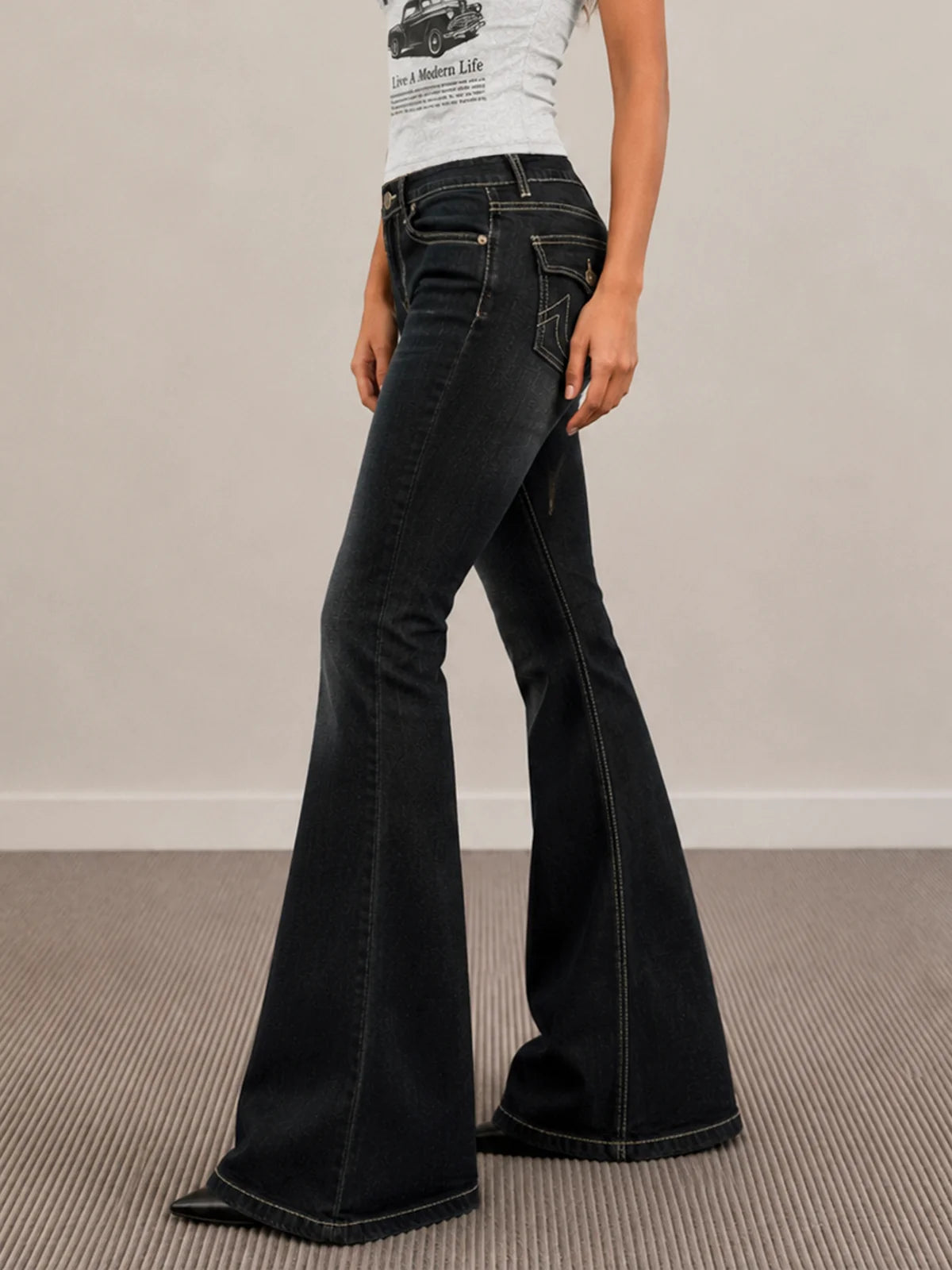 Retro Black // Flap Pocket Y2K Bootcut Jeans
