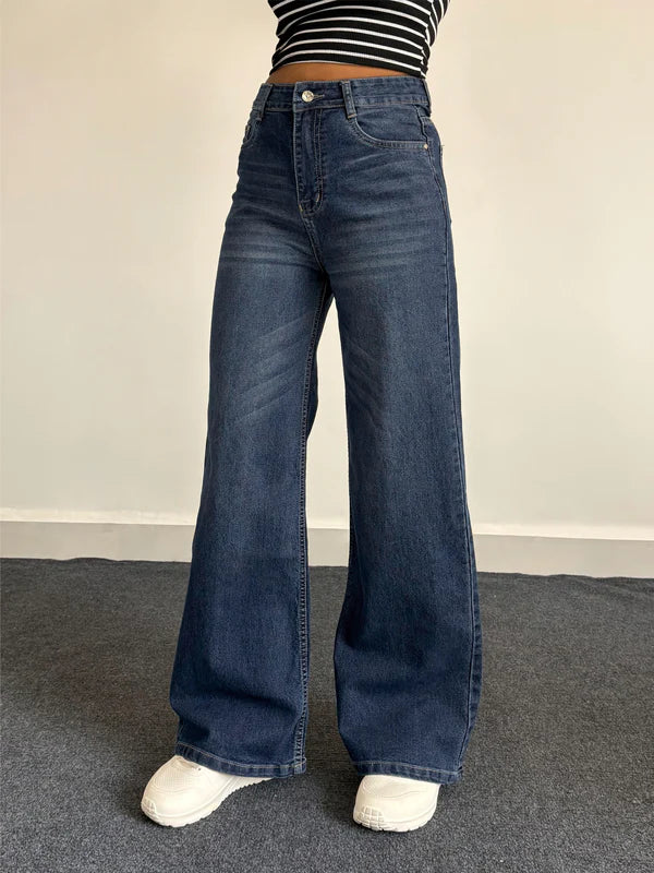 Luxe Cat Whisker Stretchable Wide Leg Jeans // Vintage Blue