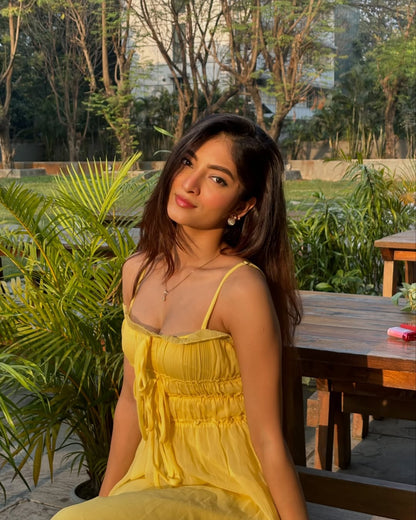 Solid Gathered Maxi Dress // Butter Yellow