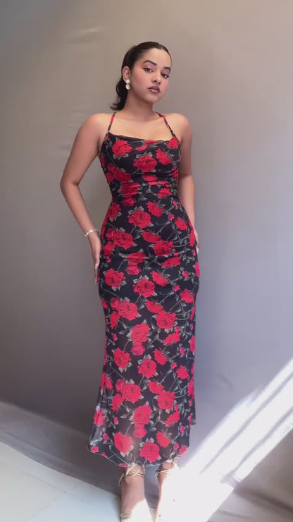 Red Rose Maxi Dress // Black