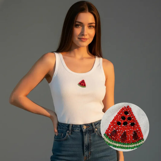 Watermelon Beaded Tank Top // White