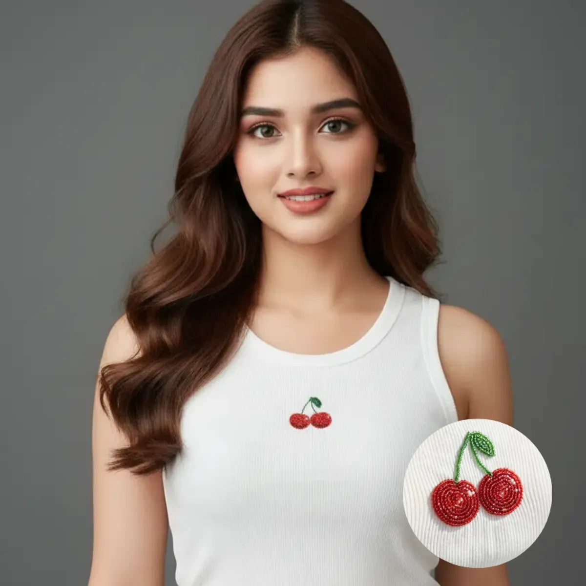 Cherry Beaded Tank Top // White